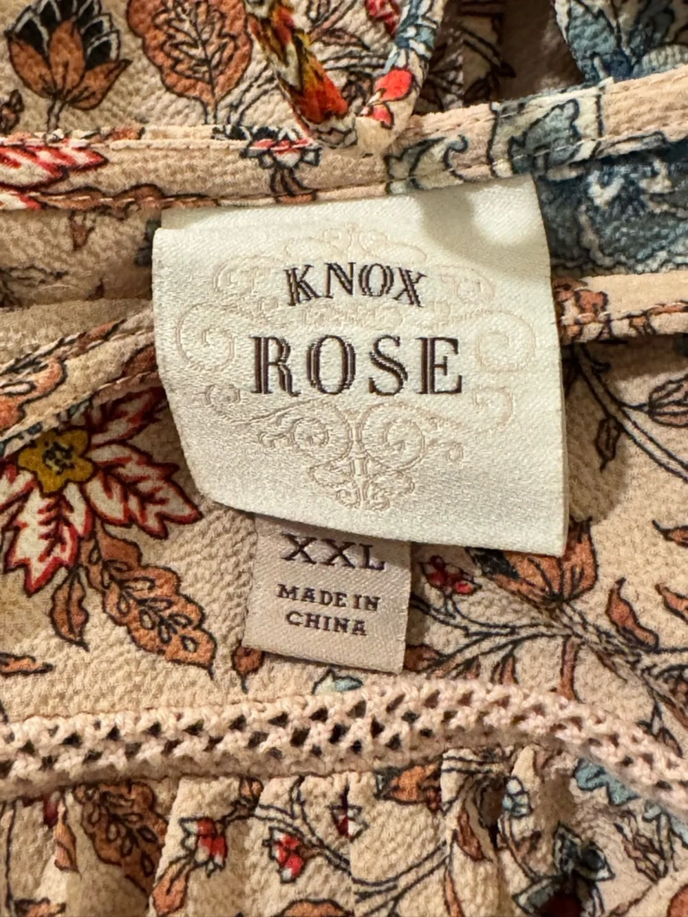 Knox Rose Beige Floral Tiered Tunic with Blue and Red Accents - Picture 7 of 8